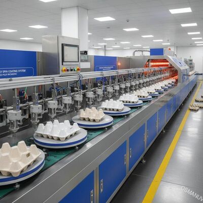 Hochleistungs-Rotationsschleuderbeschichtungsanlage für Innenbeschichtungen von Formfaser-Industrieverpackungen
