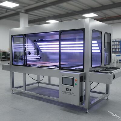 Automatisiertes UV-Härtungssystem für Holz, Glas und Metall ¢ Energieeffizient, PLC-gesteuert und anpassbar