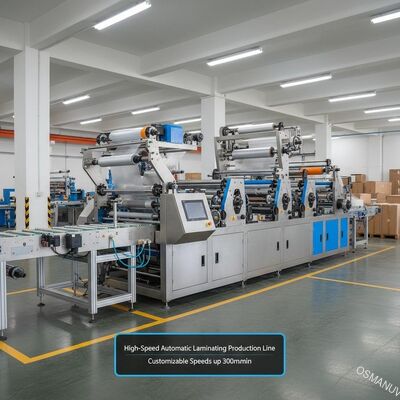 Hochgeschwindigkeits-Automatische Laminations-Produktionslinie für flexible Verpackungen. Anpassungsfreie Geschwindigkeiten bis zu 300 m/min.