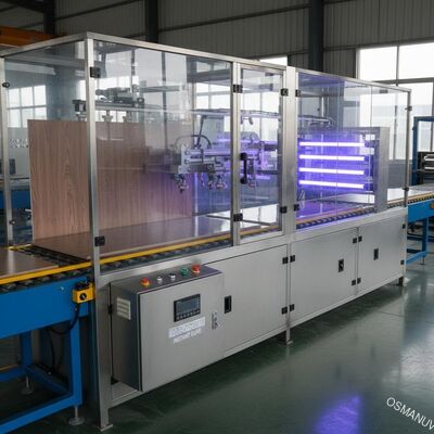 UV-Lackierspritzanlage für die Beschichtung von Laminatplatten und Soforttrocknung