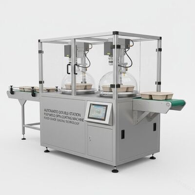 Automatisierte Doppelstation-Pulpform-Schleuderbeschichtungsmaschine für lebensmitteltaugliche Versiegelung von umweltfreundlichen Verpackungen