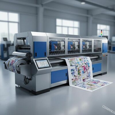 Hochgeschwindigkeits-Digitaldrucker im Einpassverfahren mit einer Druckgeschwindigkeit von 150 m/min, anpassbar bis zu 2.500 mm Breite und CMYK + Weiß + Lack-Konfigurationen