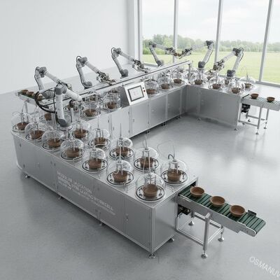 Modulare 24-Stationen-Roboter-Spin-Beschichtungs-Arbeitszelle für geformte Zellstoff-Binnbeschichtung