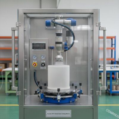 Präzisionsmaschine für 360°-interne Sprühbeschichtung für die Zellstoffformung von Industriebehältern und Möbelkomponenten - anpassbare Beschichtungsdicke von 5 bis 50 Mikrometer
