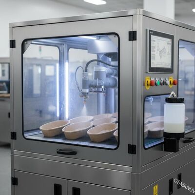 Automatisches Sprühbeschichtungssystem für geformtes Zellstoff.