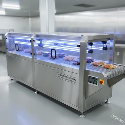 UV-C-Sterilisationskanal für transparente Lebensmittelverpackungen und getrocknete Früchte - transportiertes Inline-System
