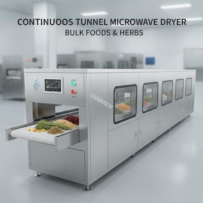Continuous Tunnel Microwave Dryer for Bulk Foods & Herbs – Customizable Power (12-200kW) & Conveyor Speed