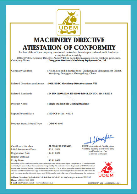 CHINA Dongguan Osmanuv Machinery Equipment Co., Ltd zertifizierungen