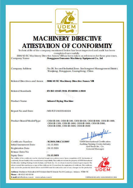 CHINA Dongguan Osmanuv Machinery Equipment Co., Ltd zertifizierungen